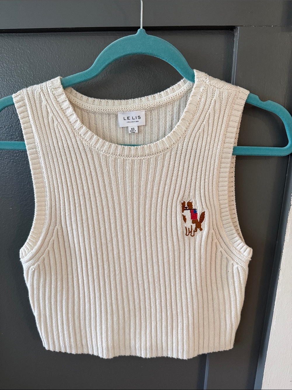 Le Lis Cream Ribbed Knit Crop Tank
